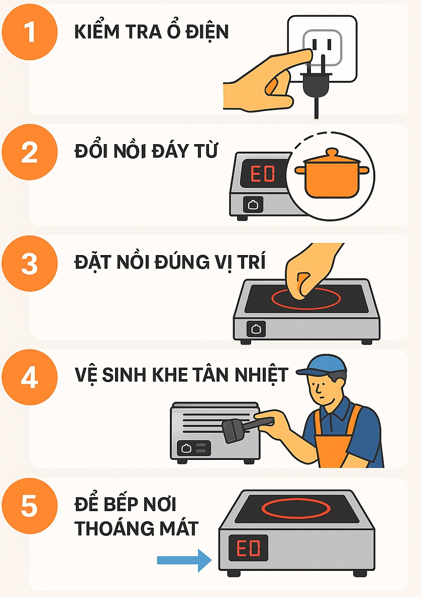 Hướng dẫn tự kiểm tra bếp từ công nghiệp