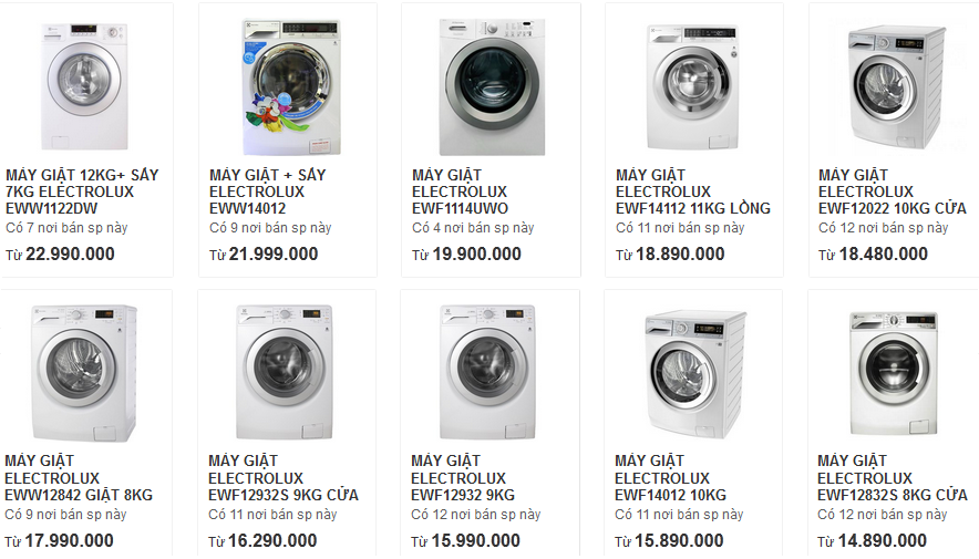 Giá bán lẻ máy giặt Electrolux lồng ngang tháng 9/2015 1